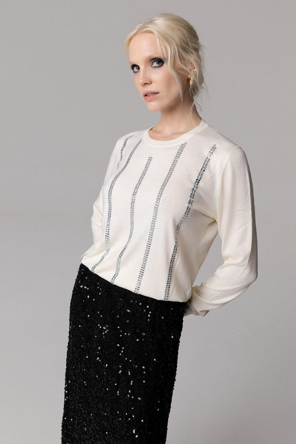 PULLOVER IN MAGLIA FASCE STRASS BAGUETTE