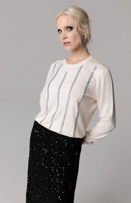 PULLOVER IN MAGLIA FASCE STRASS BAGUETTE