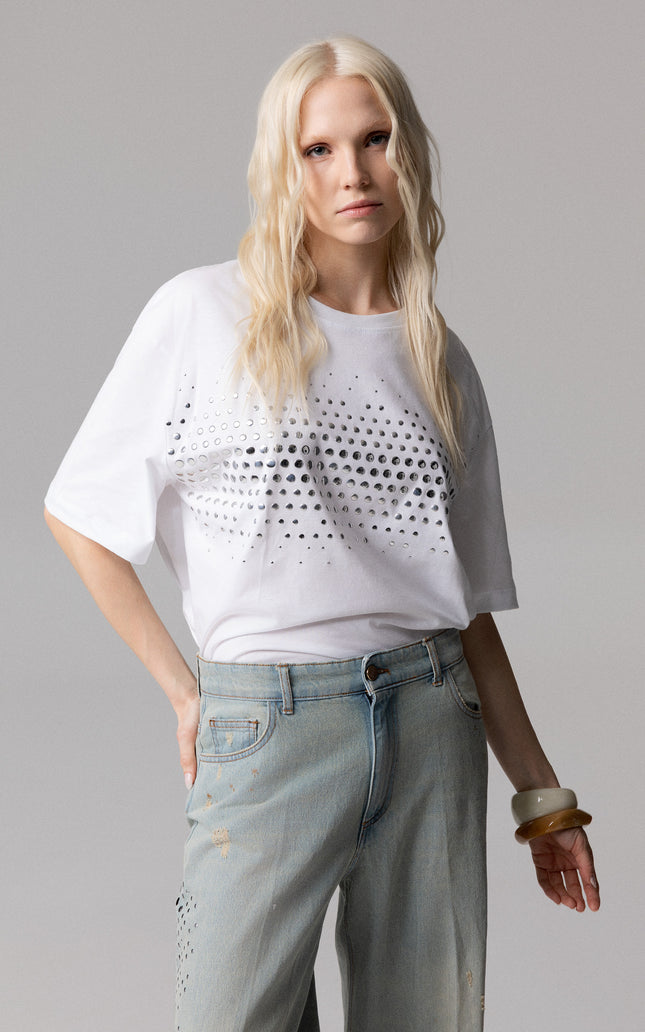T-SHIRT OVERSIZE 100% COTONE CON BORCHIE SILVER