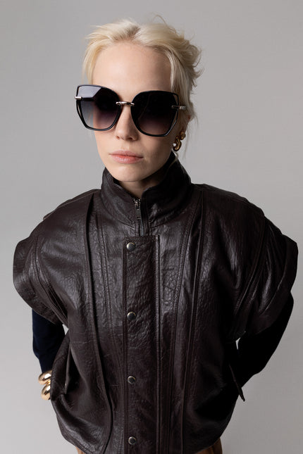 BOMBER OVERSIZE IN VERA PELLE MANICHE REMOVIBILI