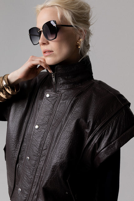 BOMBER OVERSIZE IN VERA PELLE MANICHE REMOVIBILI