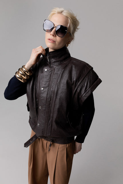 BOMBER OVERSIZE IN VERA PELLE MANICHE REMOVIBILI
