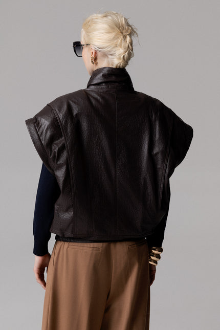 BOMBER OVERSIZE IN VERA PELLE MANICHE REMOVIBILI