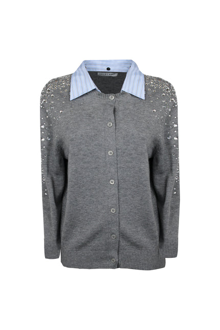 Cardigan con cristalli lucidi per tempo libero