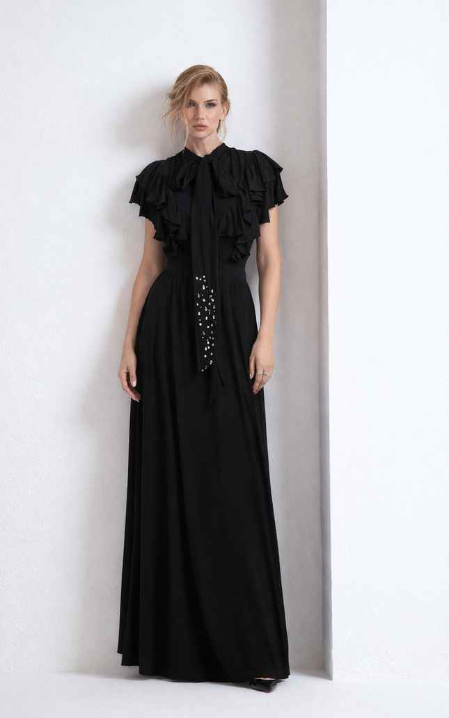 LONG DRESS WITH BOW AND RUFFLES 