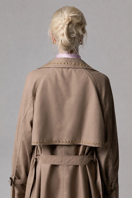 TRENCH LUNGO IN COTONE CON CINTURA E BORCHIE
