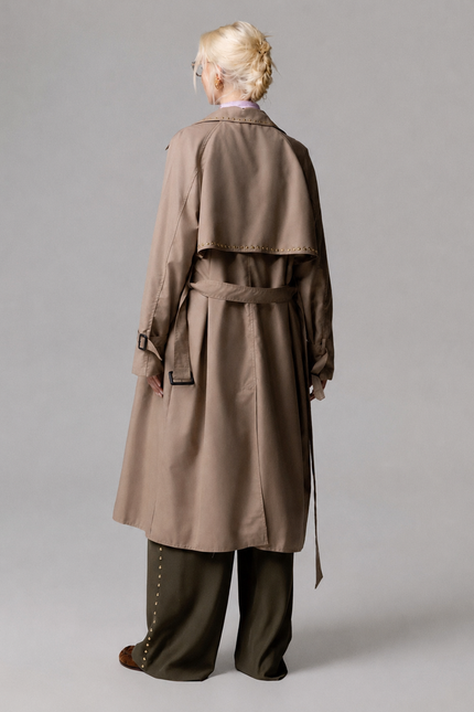 TRENCH LUNGO IN COTONE CON CINTURA E BORCHIE