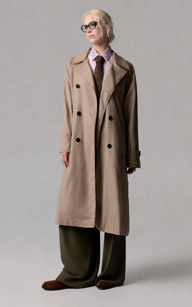TRENCH LUNGO IN COTONE CON CINTURA E BORCHIE