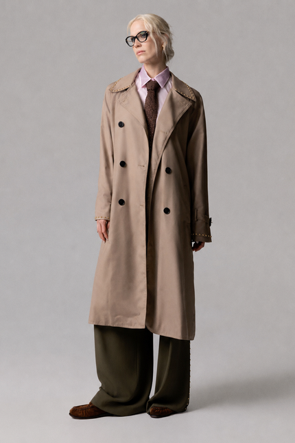 TRENCH LUNGO IN COTONE CON CINTURA E BORCHIE