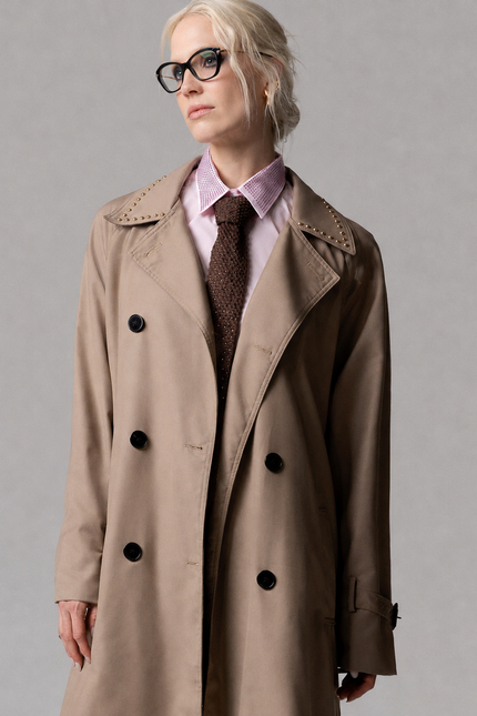 TRENCH LUNGO IN COTONE CON CINTURA E BORCHIE