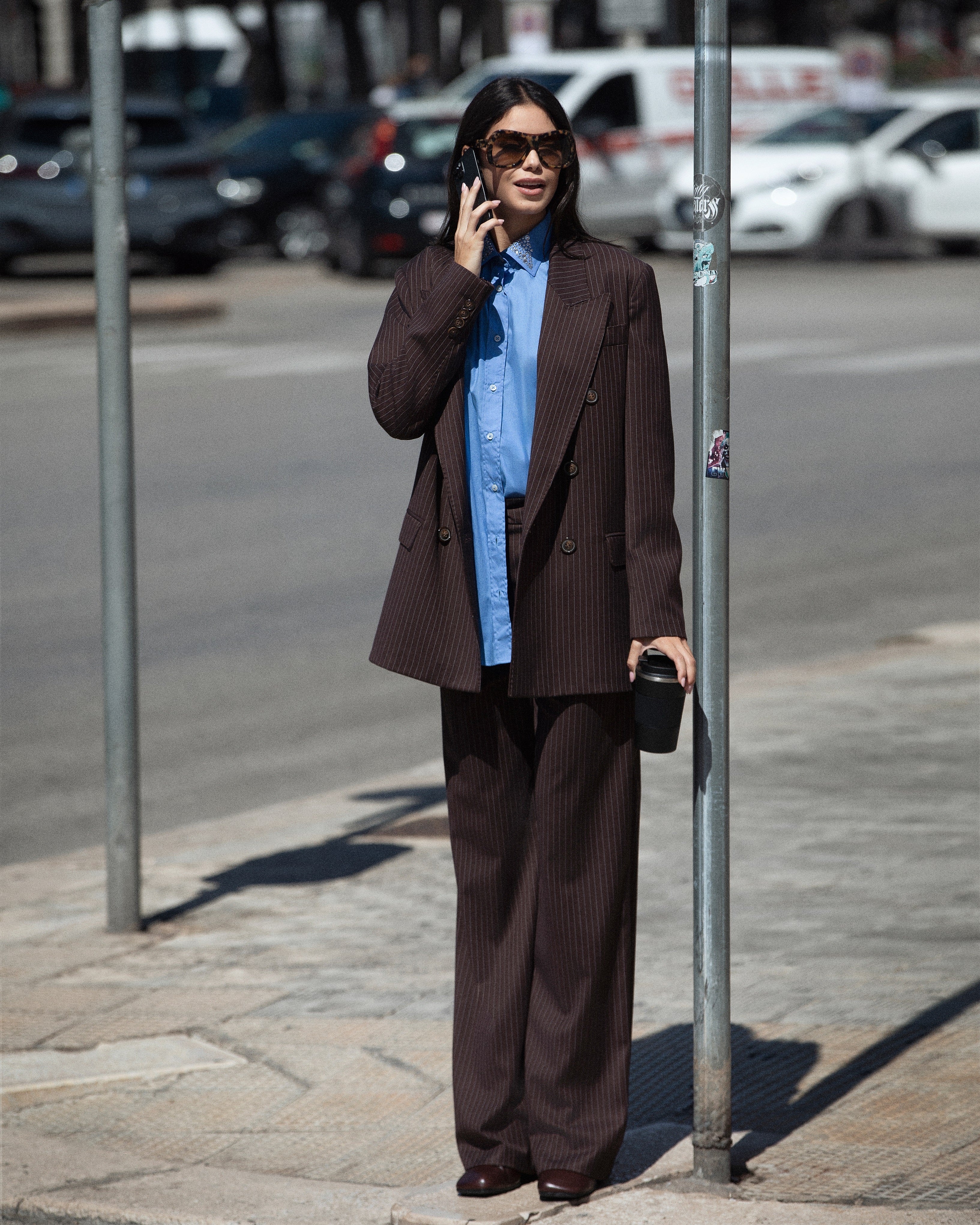 PINSTRIPED PALACE TROUSERS 