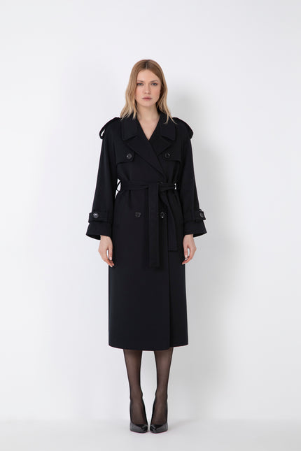 NORMAL FIT CASHMERE BLEND TRENCH COAT WITH BUTTONS AND POCKETS