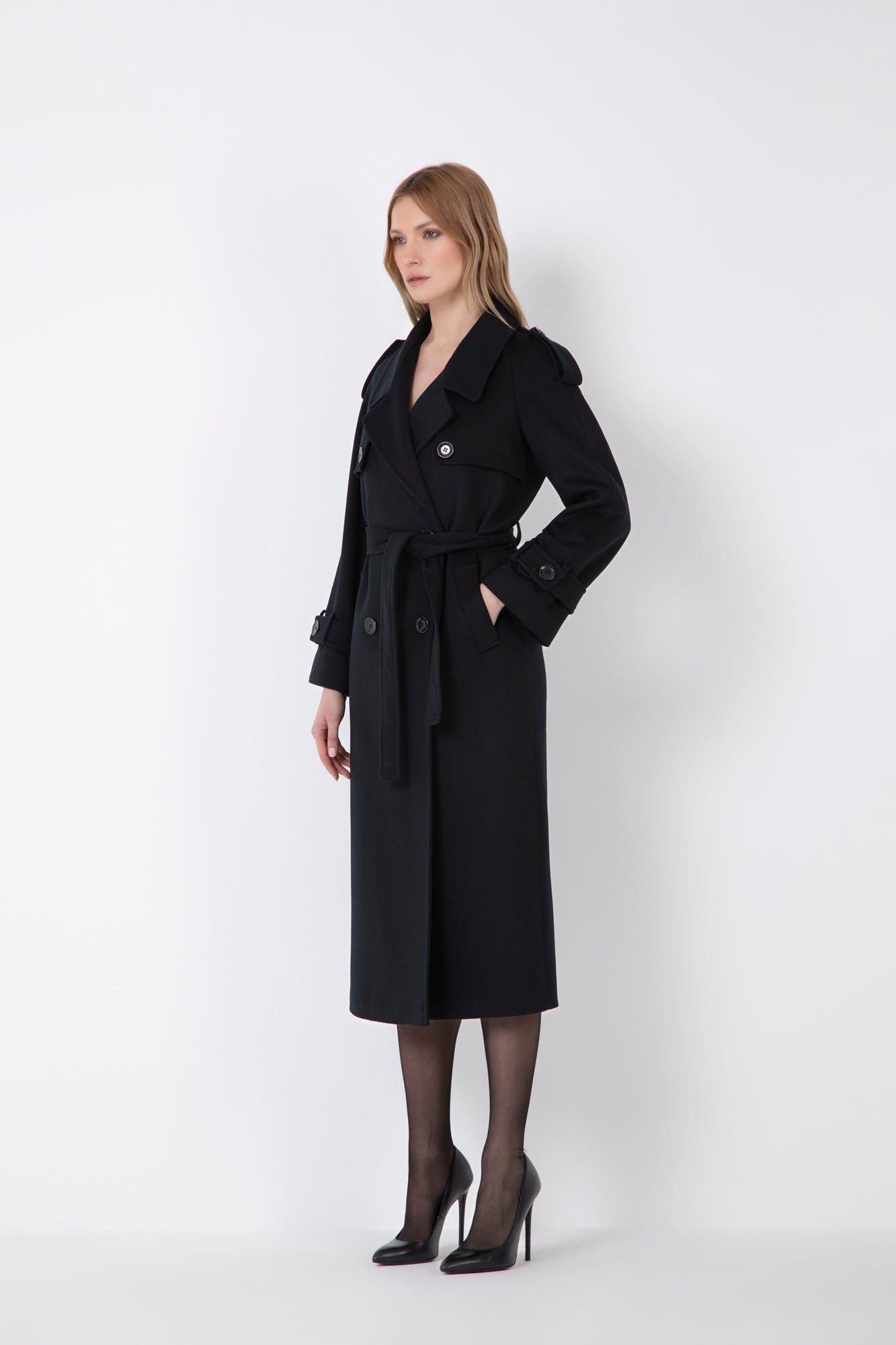 CAPPOTTO TRENCH MISTO CASHMERE NORMAL FIT CON BOTTONI E TASCHE