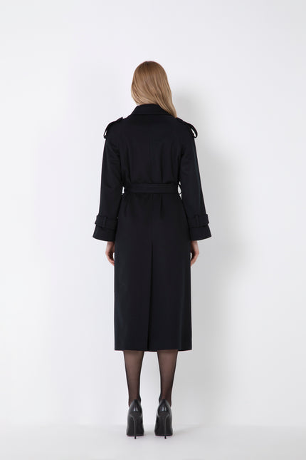 NORMAL FIT CASHMERE BLEND TRENCH COAT WITH BUTTONS AND POCKETS