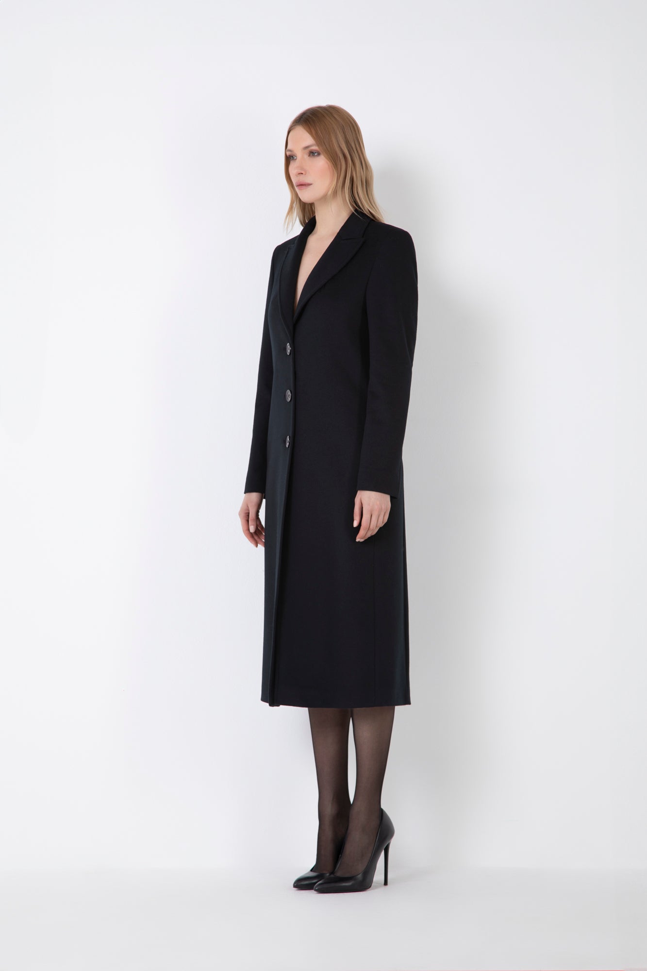 CAPPOTTO SFIANCATO CON BOTTONI IN MISTO CACHEMIRE