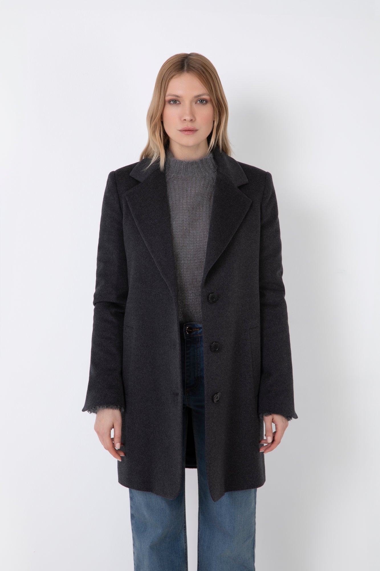 CAPPOTTO DRITTO MISTO CASHEMERE CON TASCHE