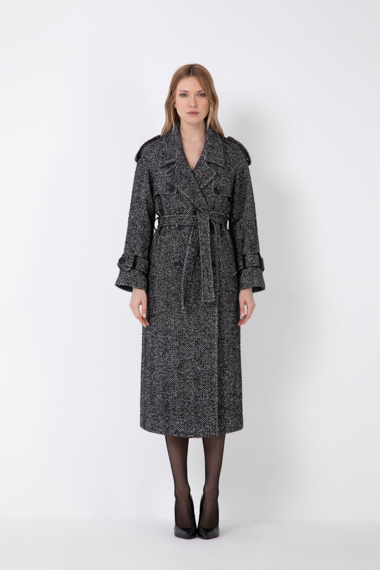 CAPPOTTO TRENCH IN MISTO CASHMERE SPIGATO CON BOTTONI E TASCHE