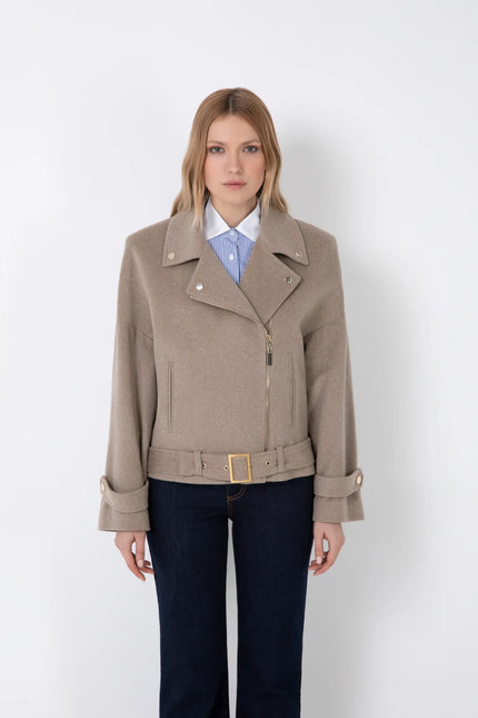 OVERSIZED BIKER COAT WITH SHOULDER PADS