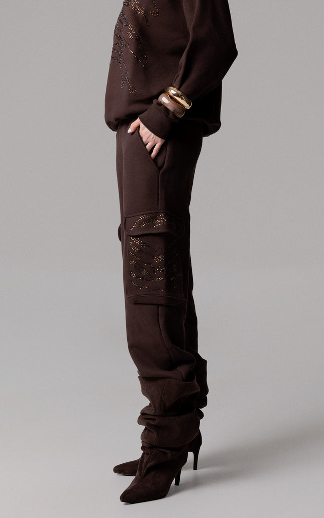 ALT Text: Applicazione animalier style PANTALONE CARGO CON STRASS MOTIVO TIGRE for women