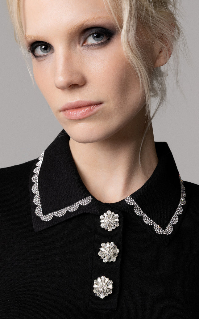 ALT Text: Bottoni gioiello style MAGLIA STILE POLO CON BOTTONI GIOIELLO for women