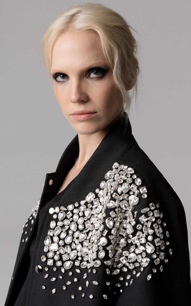 ALT Text: Cristalli ricamati a mano style BOMBER PREZIOSO IN COTONE RICAMATO A MANO for women