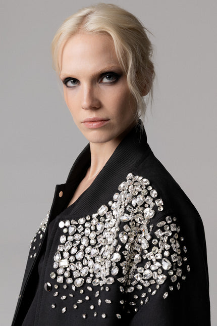ALT Text: Cristalli ricamati a mano style BOMBER PREZIOSO IN COTONE RICAMATO A MANO for women