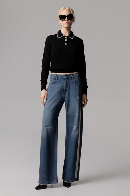 Alt Text: Glamour DENIM CLARISSA STRAIGHT BANDA LATERALE for glamour look