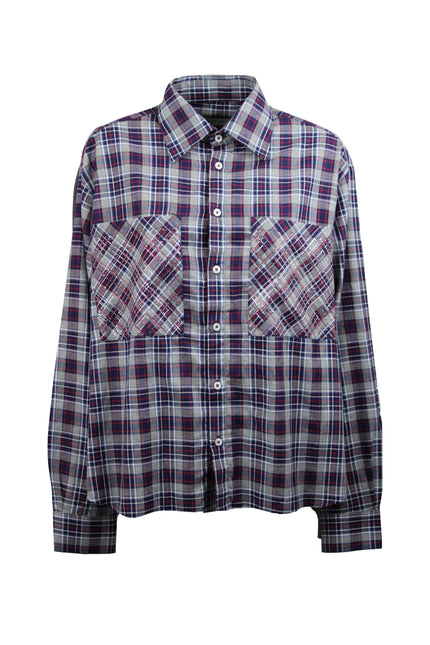 ALT Text: Fall Winter 2027 CAMICIA MOTIVO CHECK E STRASS SU TASCHE AEOD0074 with tasche applicate for women