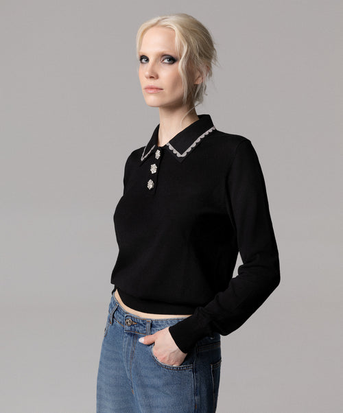 MAGLIA STILE POLO CON BOTTONI GIOIELLO