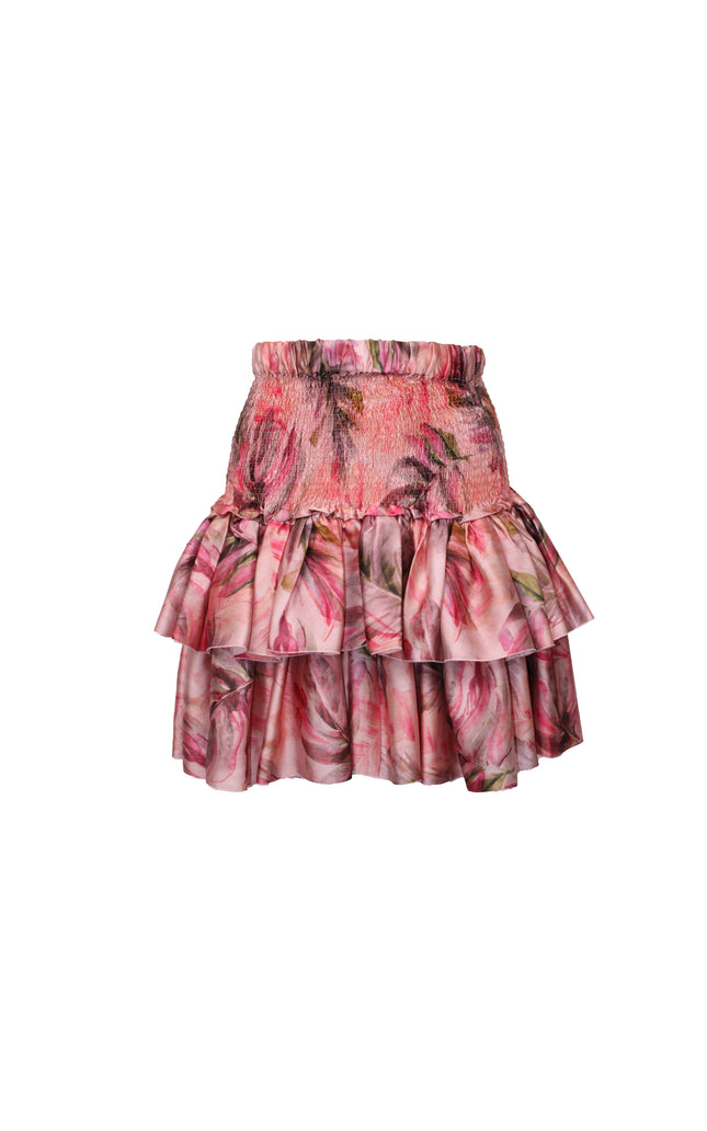 ALT Text: Lavorazione punto smock in vita style GONNA CORTA A BALZE E LAVORAZIONE PUNTO SMOCK for women