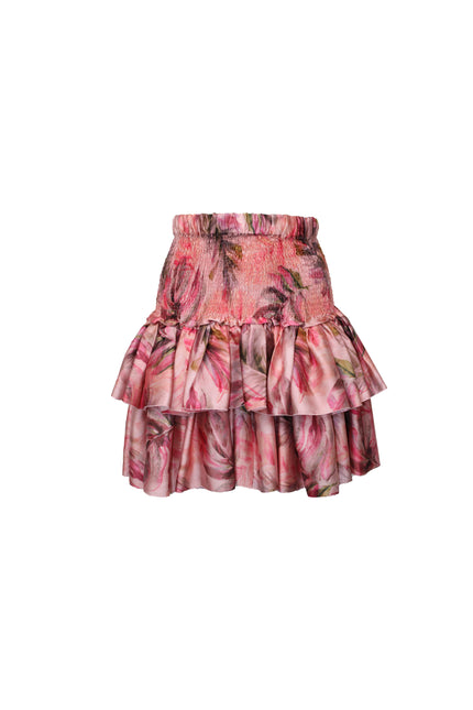 ALT Text: Lavorazione punto smock in vita style GONNA CORTA A BALZE E LAVORAZIONE PUNTO SMOCK for women
