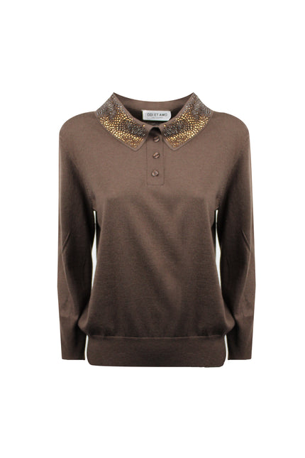 ALT Text: MAGLIA STILE POLO CON COLLETTO STRASS for Sale