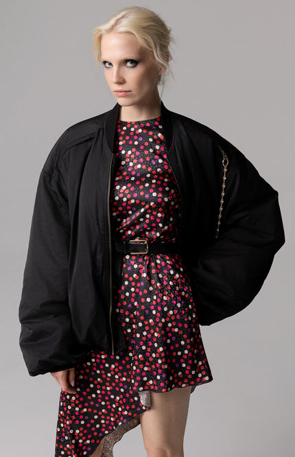 ALT Text: NERO BOMBER OVERSIZE MANICA A PALLONCINO for women