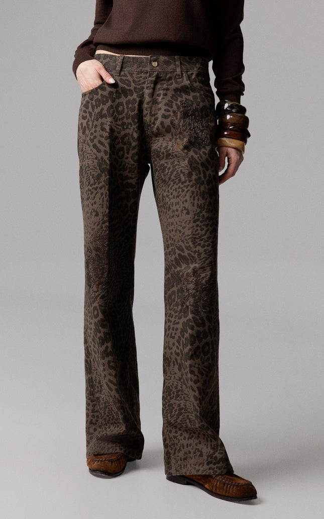 ALT Text: Strass tono su tono style PANTAPALAZZO BULL STAMPATO CON CHARME for women