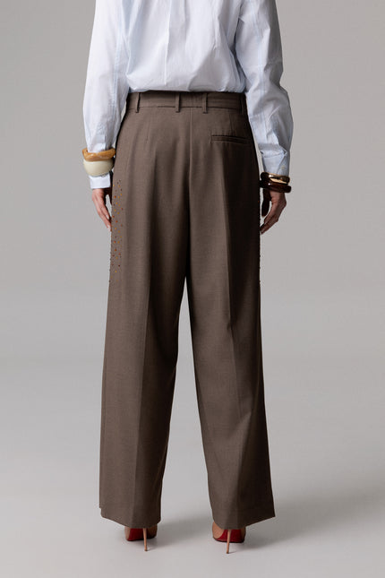 ALT Text: TORTORA PANTALONE SARTORIALE CON PINCES CRISTALLI for women