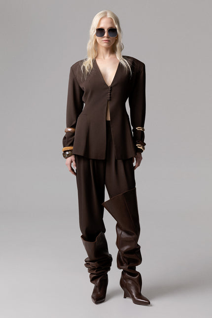 ALT Text: Trendy Italian PANTALONE DOPPIA PINCES CARROT FIT for glamour look
