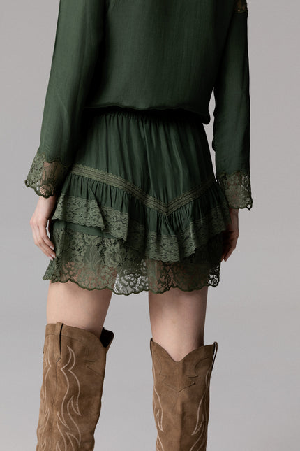 ALT Text: VERDE MILITARE PANTAGONNA CON RICAMO IN PIZZO 100% VISCOSA for women