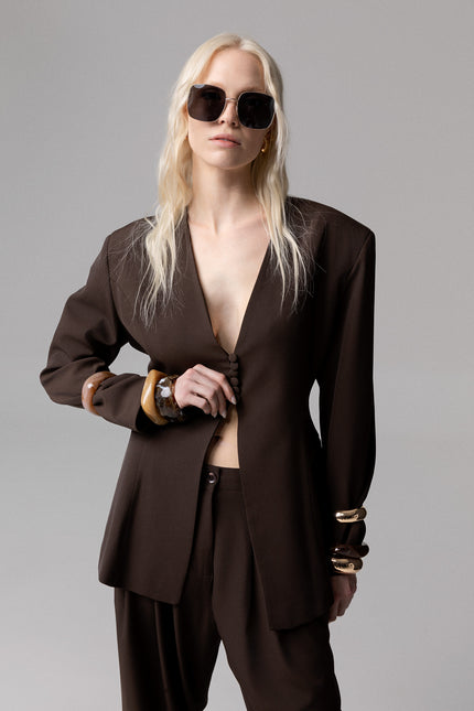 ALT Text: Women's BLAZER GIADA A CLESSIDRA CON SCOLLO A V AEOD0059
