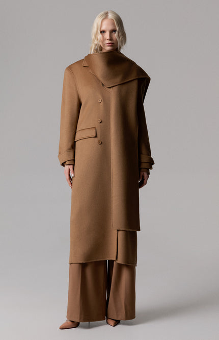 ALT Text: Women's CAPPOTTO OVERSIZE 100% LANA CON SCIARPA REMOVIBILE AEOD0033