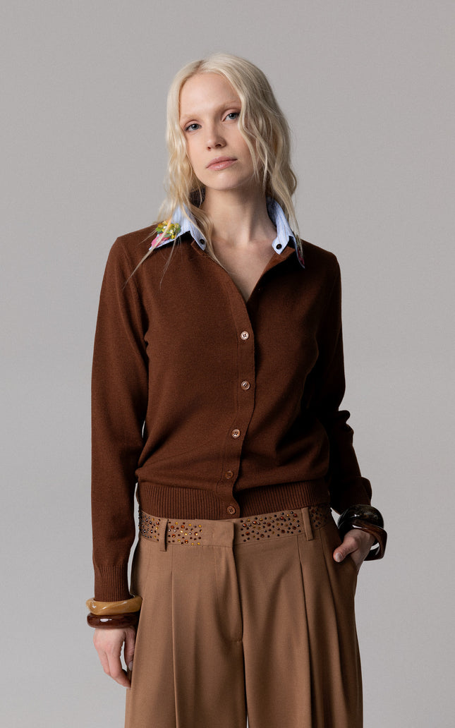 ALT Text: Women's CARDIGAN CON RICAMO FIORI E CRISTALLI AEOD0032