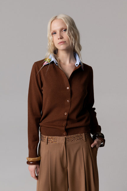ALT Text: Women's CARDIGAN CON RICAMO FIORI E CRISTALLI AEOD0032