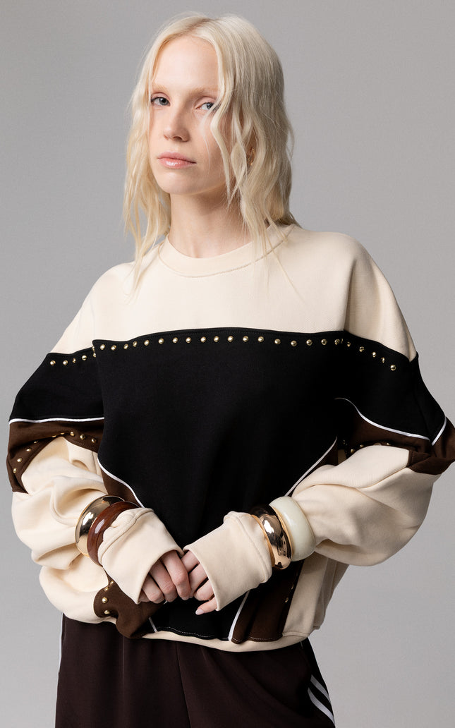 ALT Text: Women's FELPA 100% COTONE DIAGONAL CON BORCHIE AEOD0038