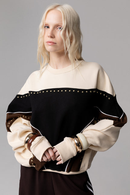 ALT Text: Women's FELPA 100% COTONE DIAGONAL CON BORCHIE AEOD0038