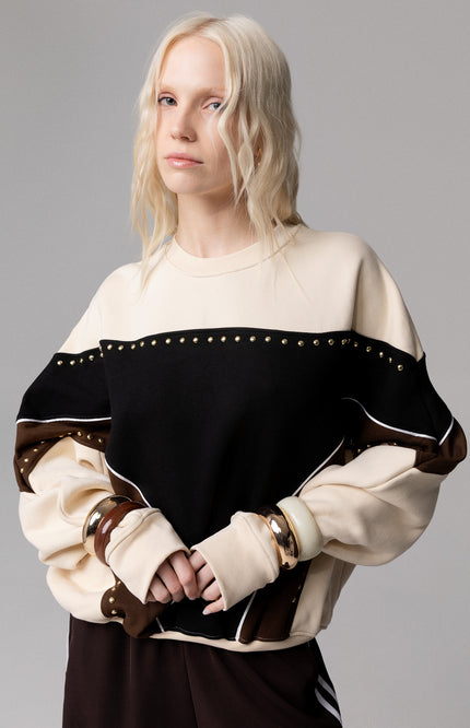 ALT Text: Women's FELPA 100% COTONE DIAGONAL CON BORCHIE AEOD0038