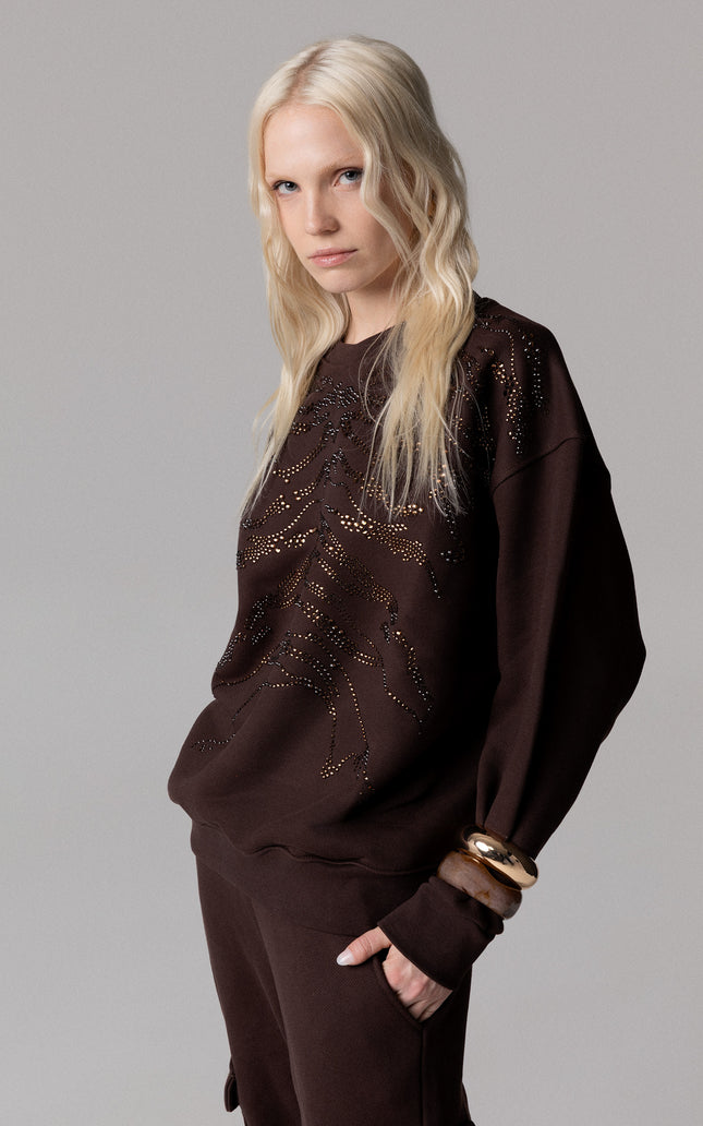 ALT Text: Women's FELPA OVERSIZE CON STRASS MOTIVO TIGRE AEOD0062
