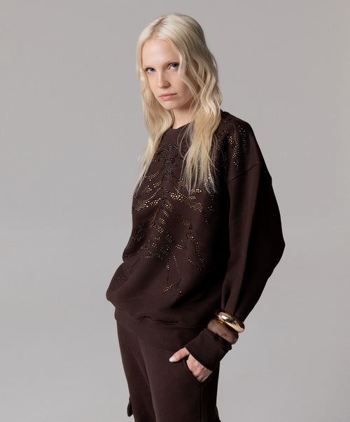 FELPA OVERSIZE IN COTONE CON STRASS MOTIVO TIGRE
