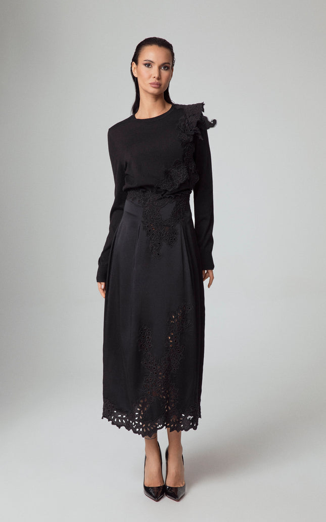 ALT Text: Women's GONNA MIDI TUBINO INSERTI IN PIZZO AEOD0069