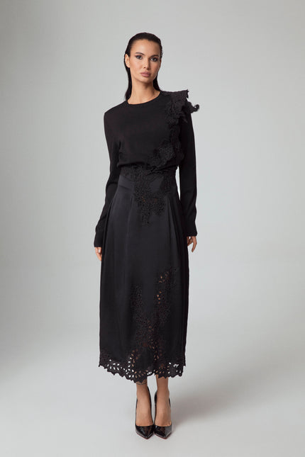 ALT Text: Women's GONNA MIDI TUBINO INSERTI IN PIZZO AEOD0069