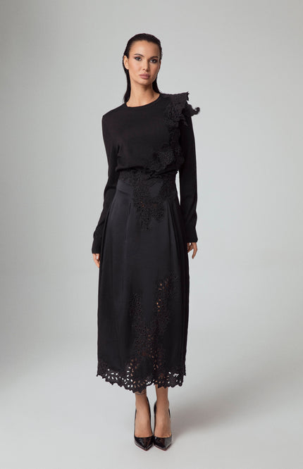 ALT Text: Women's GONNA MIDI TUBINO INSERTI IN PIZZO AEOD0069