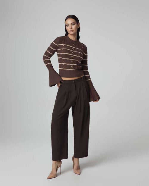 MAGLIA CROPPED LAVORAZIONE TRECCIA CON CRISTALLI